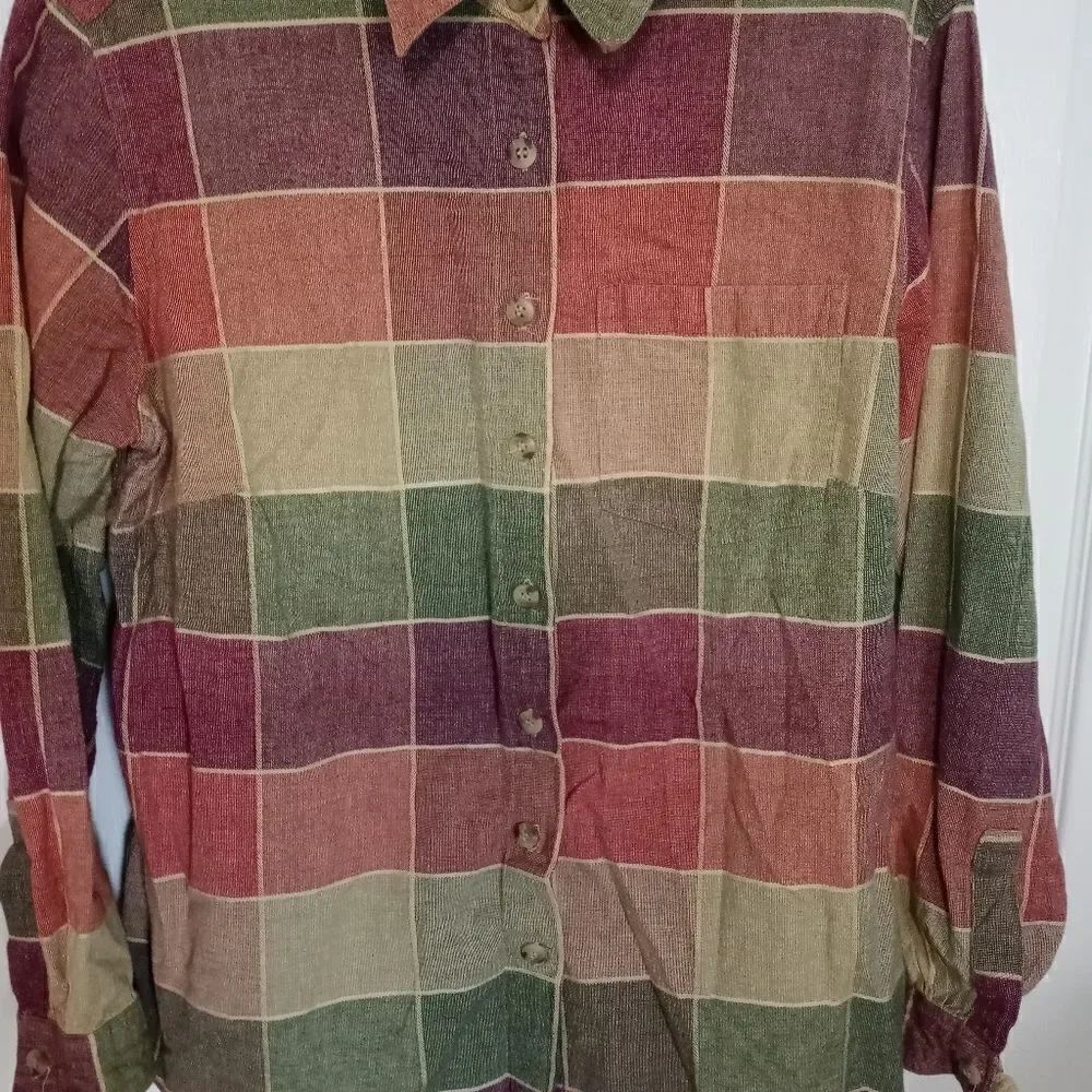 Fashion Bug 14/16 BlendCotton Plaid Longsleeves Button Up Women's Shirt